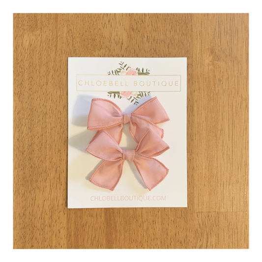 Dusty Rose Pigtail Bows